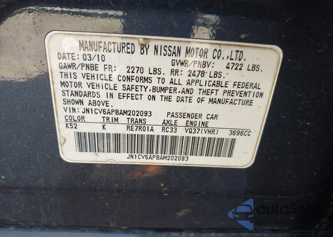 2010 Infiniti G37 Journey z USA, uszkodzony, nr VIN JN1CV6AP8AM202093